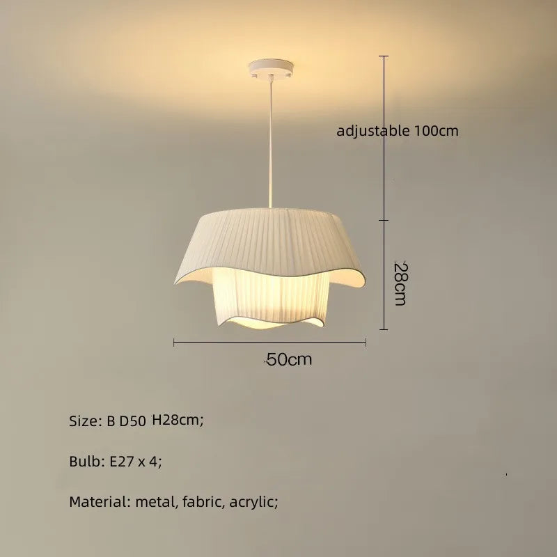 Creamy Style E27 Chandelier Bedroom Pendant Lights: Minimalist White Fabric LED Lamps