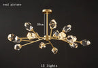 Modern Crystal Chandelier LED Light Fixture Molecular Design Copper Hanging Lamp