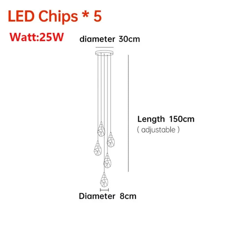 Nordic Crystal Cube Chandelier LED Light for Home Staircase Loft Living Room