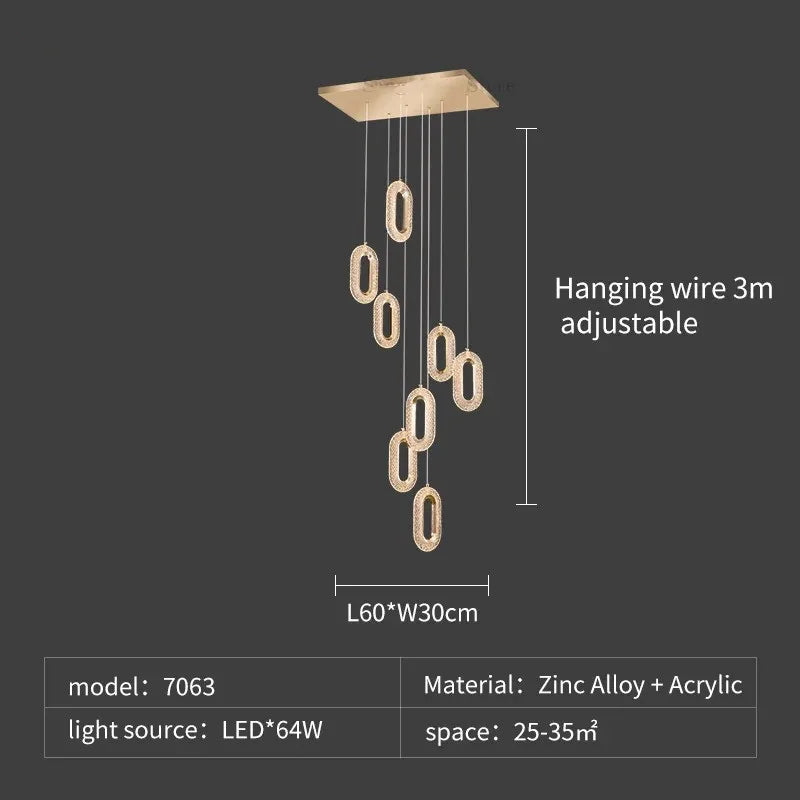 LED Chandeliers: Luxury Staircase Pendant Lamps, Long Hanging Gold Fixture