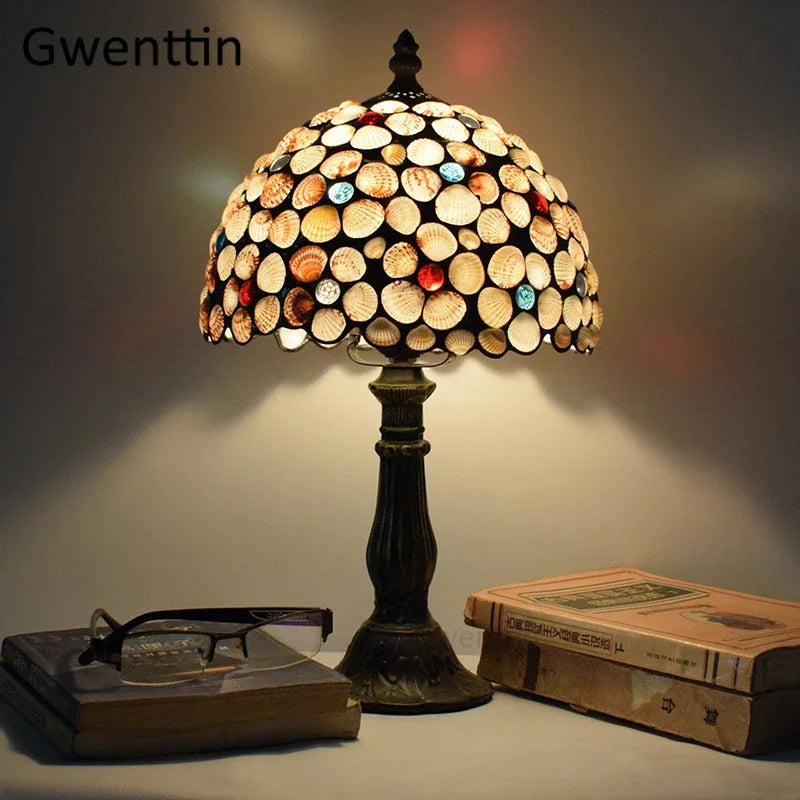 Stained Glass Shell Tiffany Table Lamp for Home Bedroom Lighting Fixtures