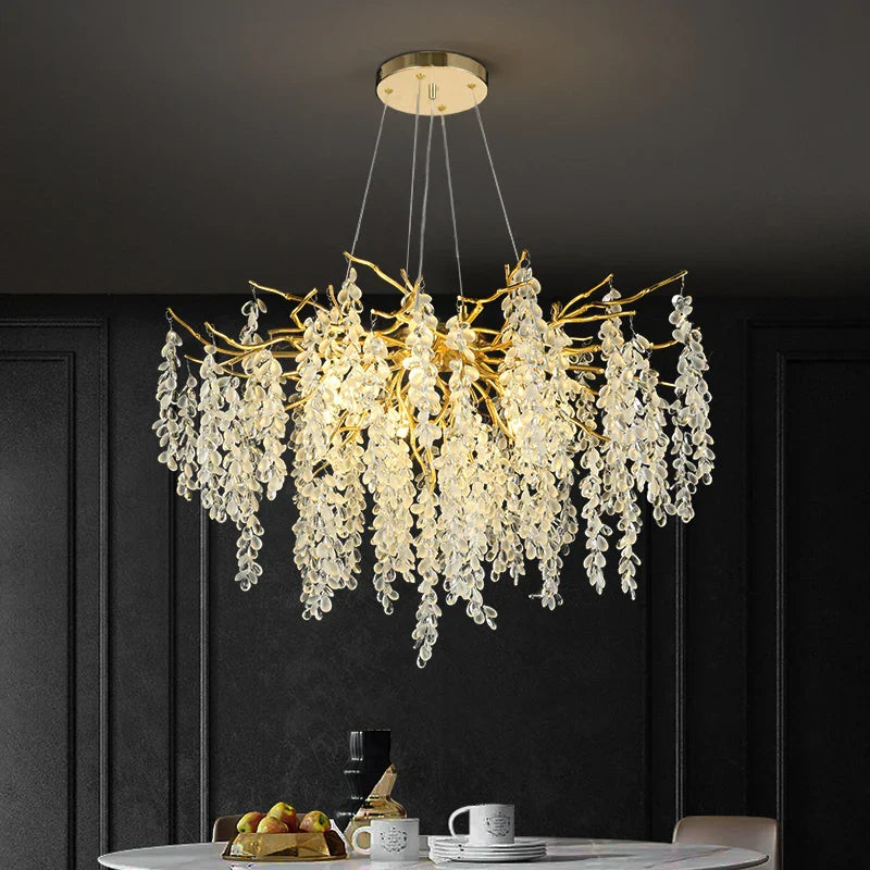 Frosted Aluminum Golden Branch Crystal Chandelier