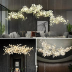 Nordic Ginkgo Leaf Crystal Branch Chandelier for Modern Luxury Living Rooms