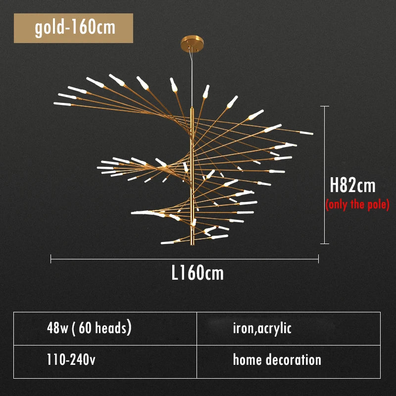 Firework Shape LED Chandelier in Gold and Black for Home Lighting