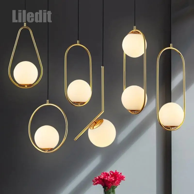 Modern Metal Glass Ball Pendant Lights for Living Room and Kitchen