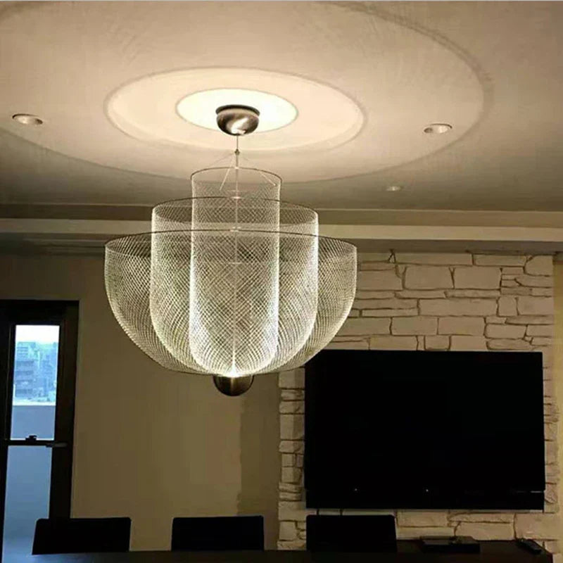 Meshmatics Chandelier: Modern Cage Design LED Dimmable Lighting Fixtures for Dining Room