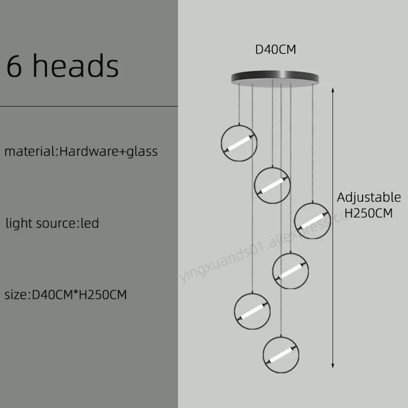 Modern LED Chandelier Ring Light Lamp Suspension Staircase Lighting