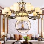 Luxe  Multi-storey Jade Chandelier for Elegant Chinese Villa Duplex Living Rooms