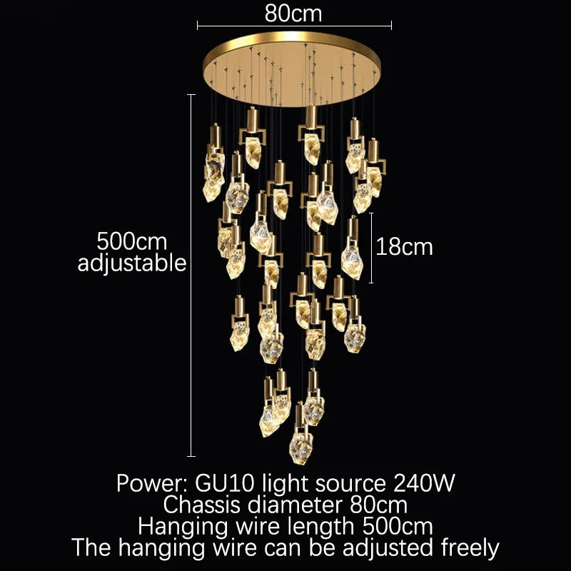 Modern Diamond Crystal Chandelier LED Hanging Light Gold Decor