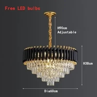 Crystal LED Pendant Chandelier, Luxury Black Lighting for Bedroom, Living, Dining Room