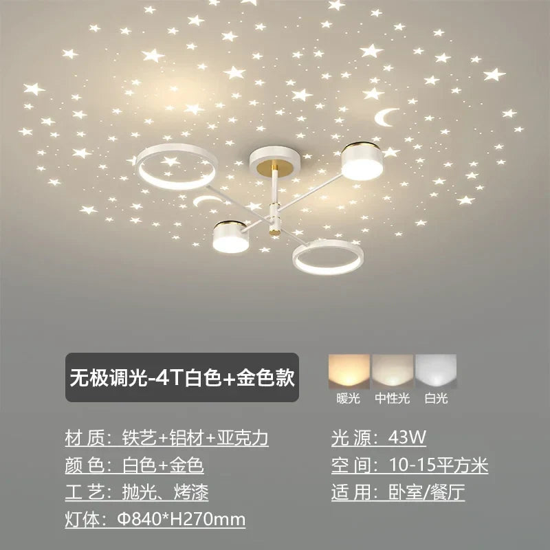 Starry Sky 6-Light Dimmable Ceiling Chandelier - White Modern Home Lighting