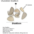 Leaf Grid Handmade Rattan Screen Chandelier for Modern Living Room and Bedroom