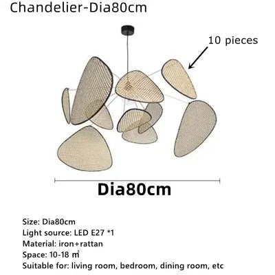 Leaf Grid Handmade Rattan Screen Chandelier for Modern Living Room and Bedroom