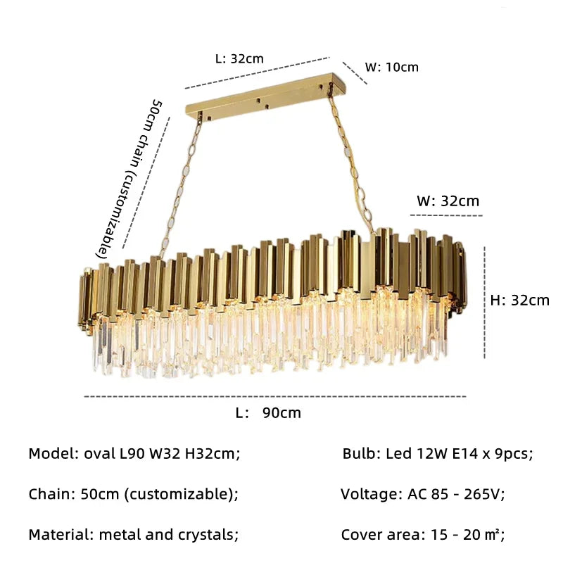 Gold Crystal Chandelier: Modern Luxury LED Pendant Lights for Living, Dining, Bedroom Decor