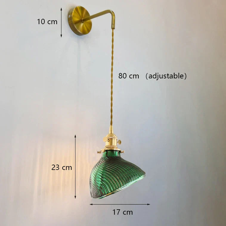Green Glass LED Chandelier: Minimalist Brass Hanging Lights