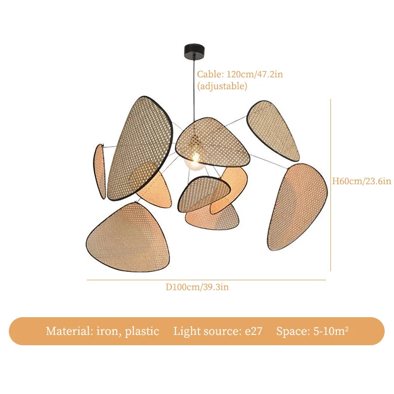 Petals Rattan Chandelier: Japan Style Wicker Pendant Lights for Living Room