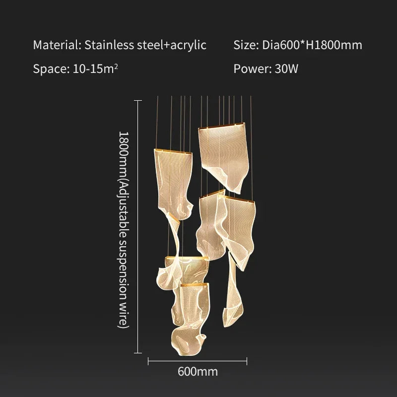 Modern LED Chandelier: Adjustable Hanging Lamp for Dining Living Room Staircase Lighting