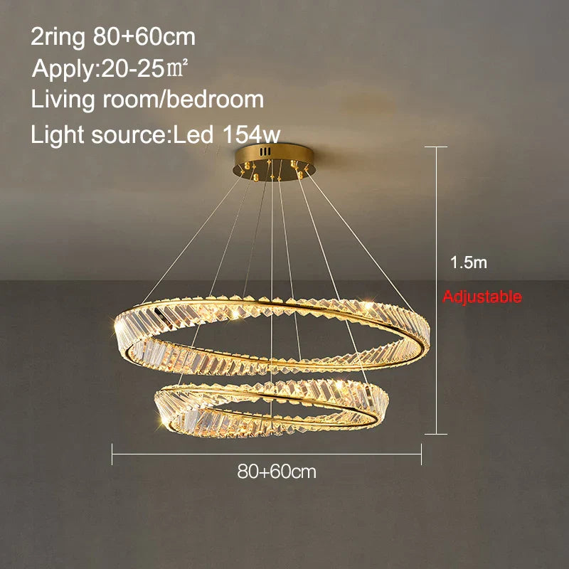 LED Crystal Chandelier Dimmable Luxe Halo Alloy Fixture