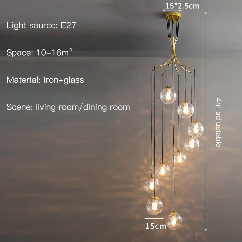 Glass Ball LED Chandelier, Modern Minimalist Loft Villa Staircase Decor
