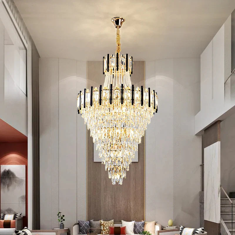Crystal Chandelier Light: Villa Living Room Luxury Loft Spiral Staircase Long Chandelier