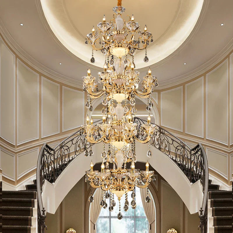 European Crystal Chandelier | Luxe Villa Hall Lighting | Zinc Alloy Middle Floor Lamp