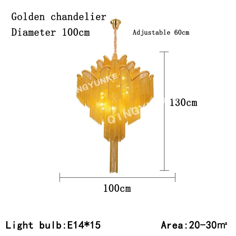 Fringed Chandelier: Silver & Gold Aluminium Chain Pendant Light for Luxe Home & Hotel Decor
