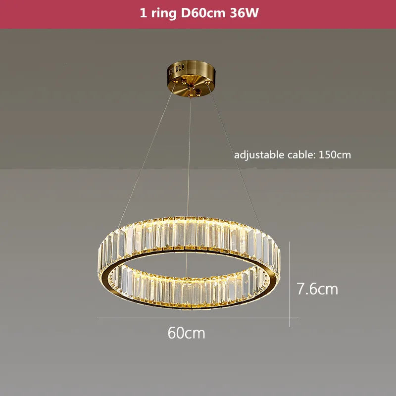Luxury Gold Steel Crystal Chandelier Pendant Lights - Remote Control Dimmable Fixture