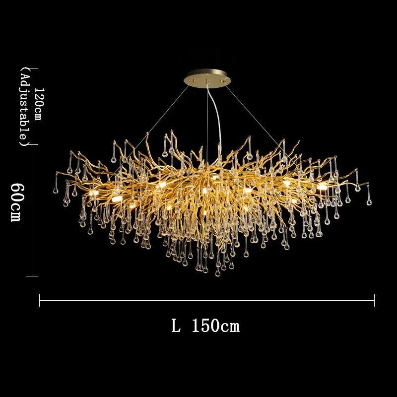 Golden Branch Crystal Chandelier for Modern Luxury Living Room & Hotel Lobby Decor