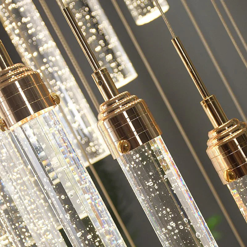 Crystal Staircase Chandelier LED Modern Interior Designer Gold Attic Lamps