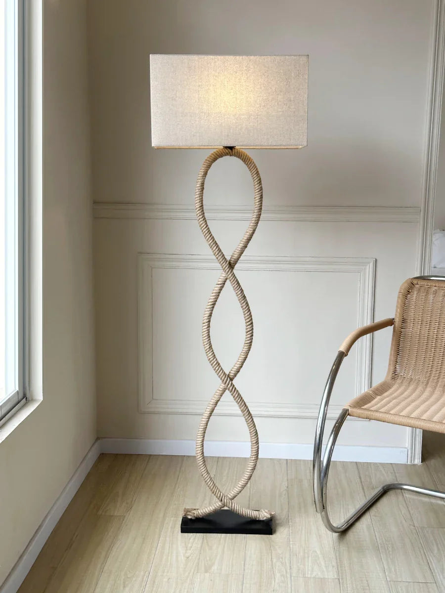 Hemp Rope Fabric Shade LED Floor Lamp for Home Decor