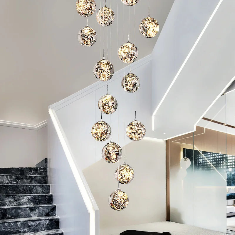 Luminous Glass Ball Pendant Chandeliers for Living Dining Room Decor LED Lighting