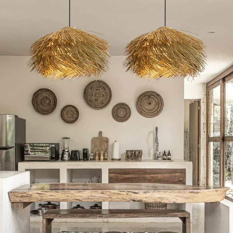 Wabi Sabi Ceiling Grass Pendant Light Chandelier for Living Room Decor