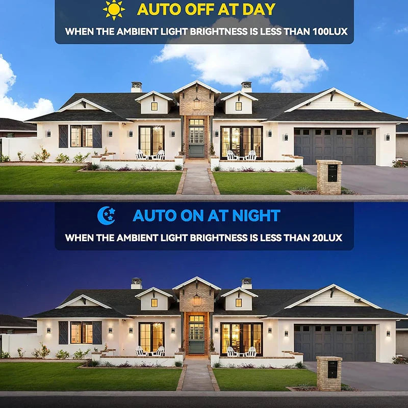 Outdoor LED Wall Light Dusk to Dawn Sensor Matte Black Waterproof Sconce