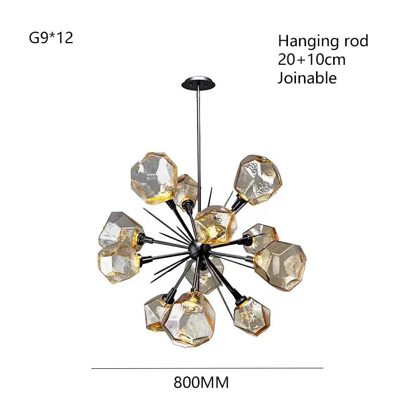 Rock Glass Chandeliers: Modern Indoor Pendant Lamps for Living Room, Bedroom & Restaurant
