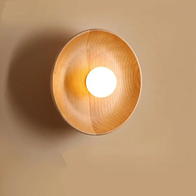 Wood Round Plate Wall Lights LED Nordic Modern Sconce for Home Décor