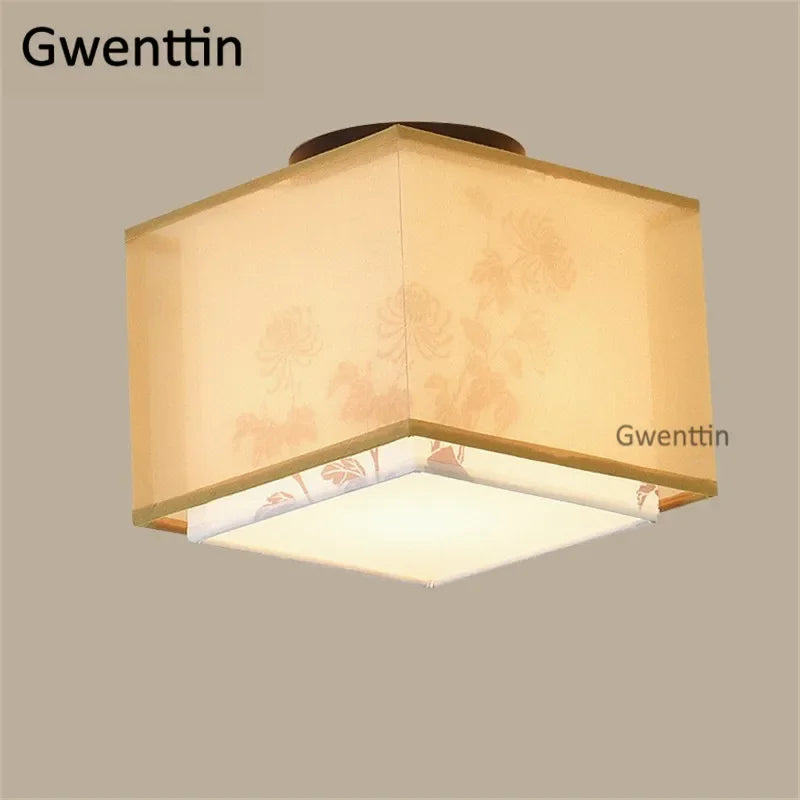 Vintage Linen Fabric Ceiling Light: Chinese Style LED Lamp for Home Decor