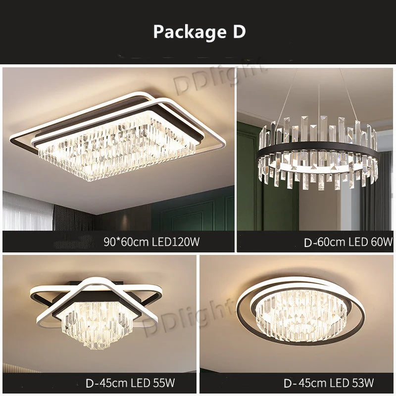 Crystal Industrial Pendant Lamps Set for Modern Living Room Bedroom Kitchen Decor