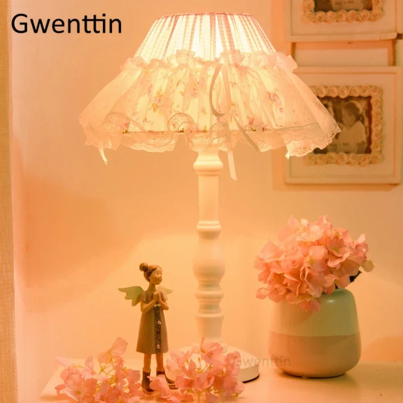 Korean Lace Princess Table Lamp for Kids Room, Bedroom, Bedside - Modern Light