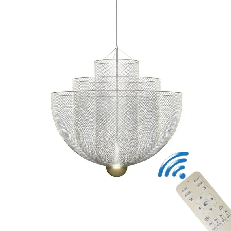 Meshmatics Birdcage Chandelier: Modern Dimmable Pendant Light in Golden & Silver