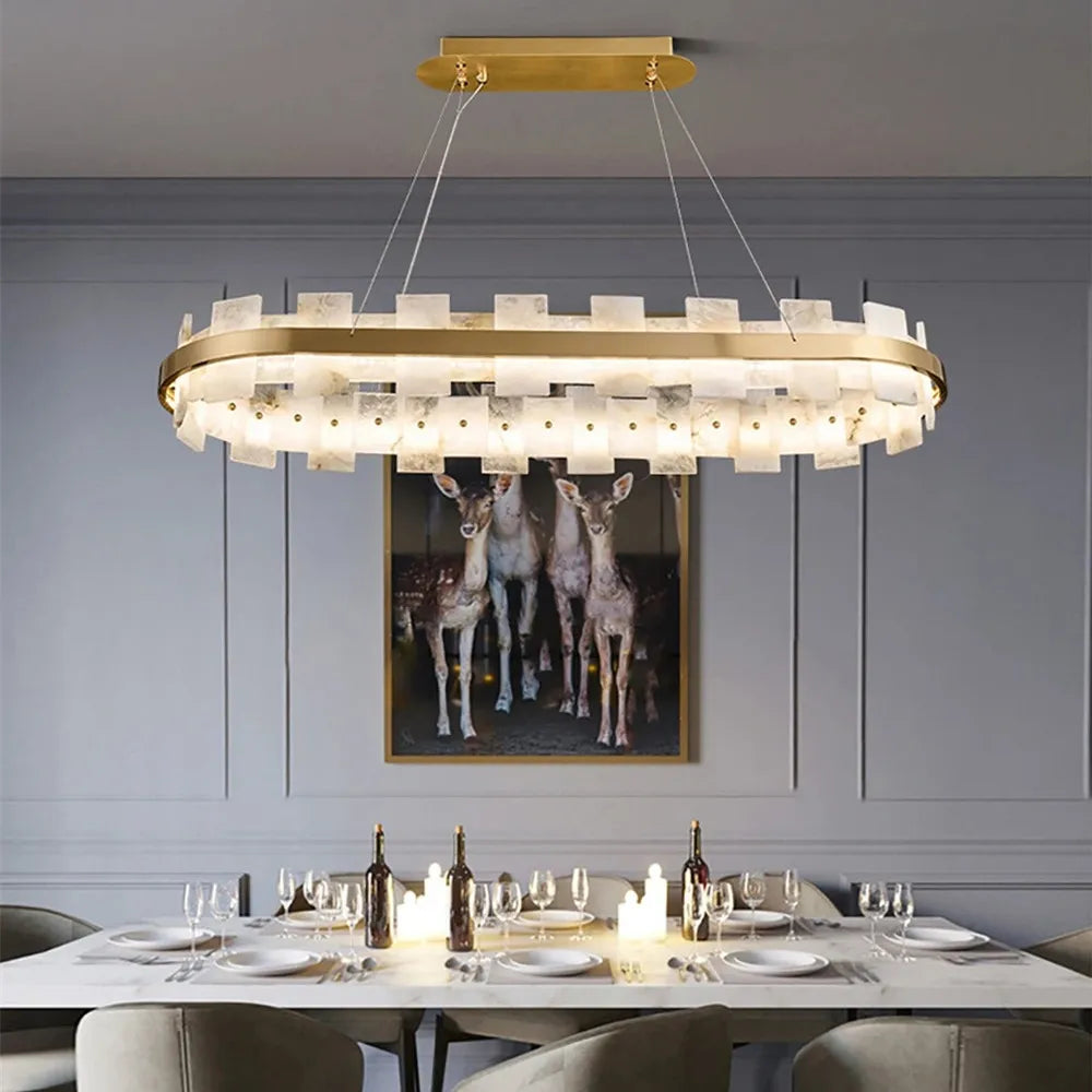 LED Marble Chandelier: Modern Lighting for Living Room, Bedroom, or Restaurant.