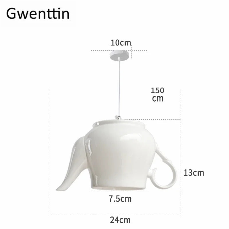 Ceramic LED Pendant Lights: Nordic Teapot Design for Modern Living and Kitchen.