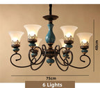 Vintage Ceramic Chandelier: European Classic Design, Glass Lampshade, Metal Arm Light