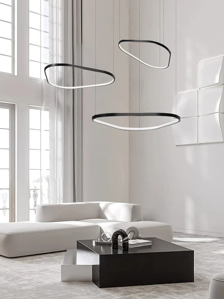 Geometric Ring LED Chandelier: Nordic Minimalist Pendant Light for Living, Dining, Bedroom