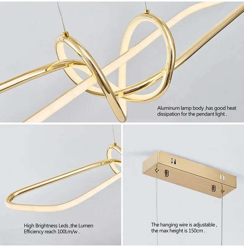 Gold LED Chandeliers: Modern Kitchen & Restaurant Lighting Fixtures