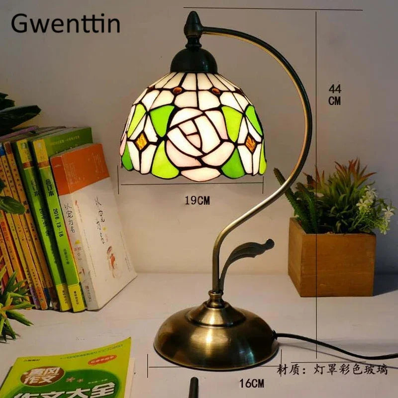 Stained Glass Tiffany Bedside Table Lamp for Home Bedroom Decor