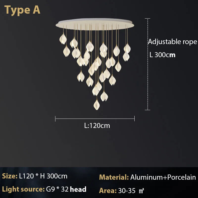 Magnolia Chandelier: Luxury Adjustable Pendant Light for Staircase, Restaurant, Bedroom