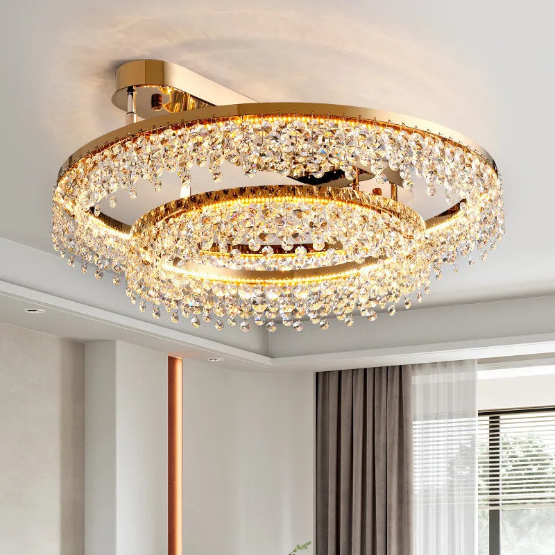 Luxury Gold Metal Crystal Ceiling Lights - Dimmable LED Modern Lustre Fixtures