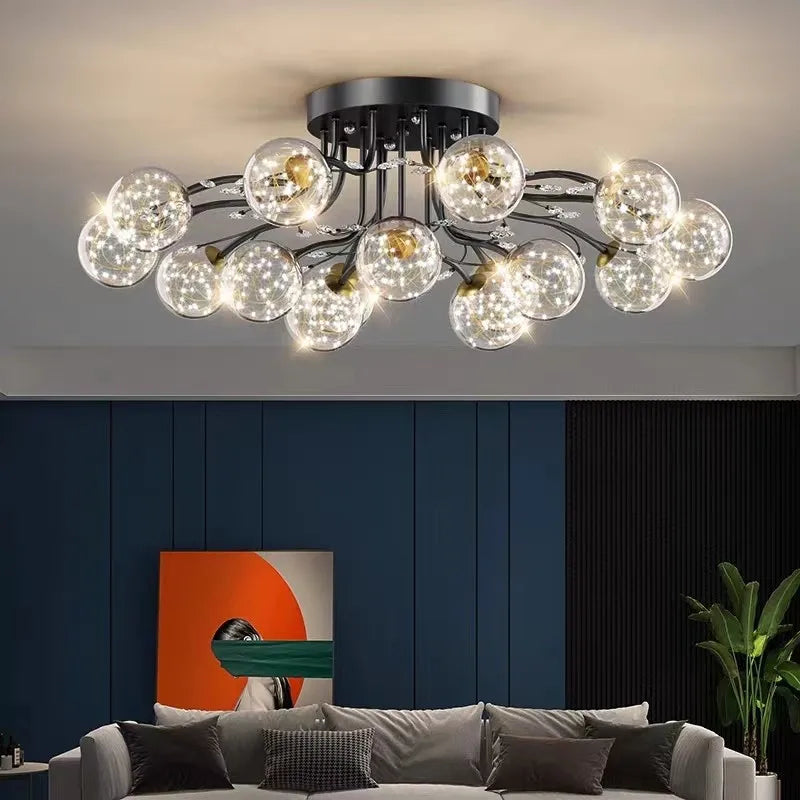 Glass Bubble Ball Crystal LED Ceiling Light - Black Gold Aesthetic Décor