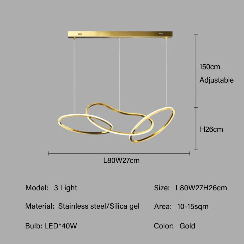 Rose Gold LED Chandeliers - Modern Circle Rings Hanging Lights Fixtures