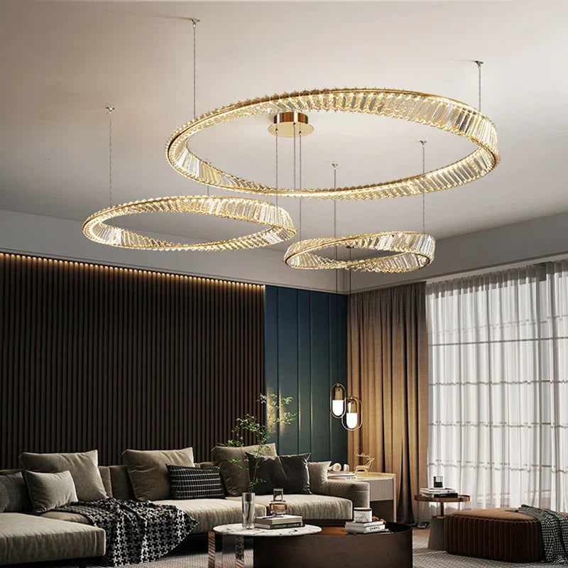 LED Crystal Chandelier Dimmable Luxe Halo Alloy Fixture